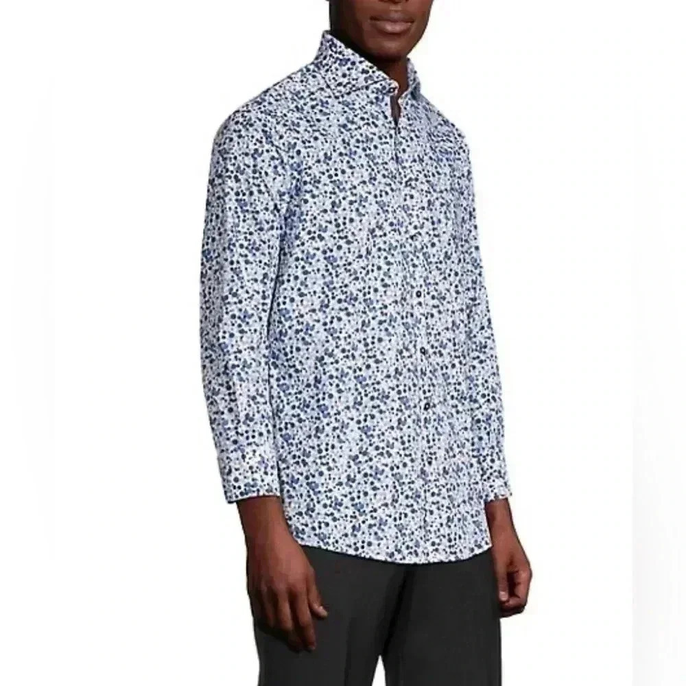 Sondergaard abstract dot  patterned button down long sleeve dress shirt 14.5